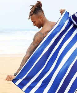 Striped Blue White <b>Beach</b> <b>Towel</b> Rectangle Quick-Dry Woven Modern Summer Adult Use - Product Image 1
