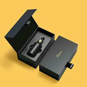 カスタムロゴ高級ブラックリジッドダンボール香水包装紙香水用磁気ギフトボックス