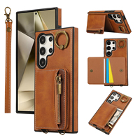 Étui de téléphone pour Samsung S26 Ultra avec porte-cartes et support, surface lisse effet cire, en similicuir de luxe, compatible S25 Plus S24 S23 A16 A06 A05 A15