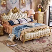 Meubles de luxe, design européen, lit avec revêtement en cuir durable, cadre en bois massif, taille Queen/King, pour chambre à coucher