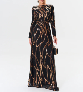 Black Long Sleeve Dress - Gold Party Gown Elegant