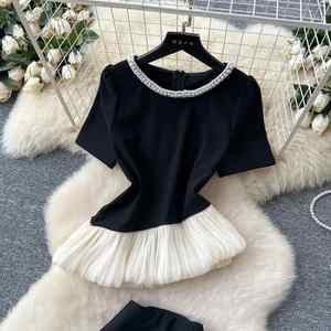 Conjunto de Verano para Mujer, Casual, con Cuentas, Cuello Redondo, Top Asimétrico y Falda de Cintura Alta, Venta al Por Mayor - Product Image 2