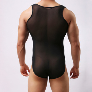 Body de malla elástica para hombre, negro, de spandex, corte medio, ropa interior sexy - Product Image 5