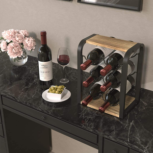 <span class=keywords><strong>Porte</strong></span>-bouteilles à vin en fer et bois à 3 niveaux, support à bouteilles de vin autoportant pour 6 bouteilles, pour la cuisine, le bar, la table à manger, décoration - Product Image 2