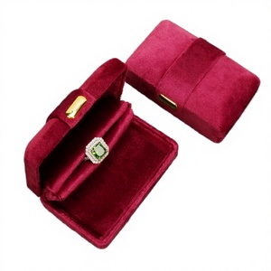 High Quality Luxury Velvet Flip Top Jewelry <b>Gift</b> <b>Box</b> Golden Buttons Customizable Logo Square Design Valentine's Day Edition - Product Image 1