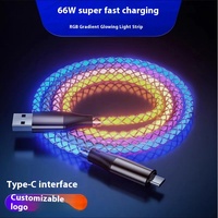 Câble RGB 3-en-1 de type C à charge ultra-rapide 6A pour téléphone portable, voiture, câble de données lumineux coloré, gaine en PVC, compatible avec les écouteurs PD