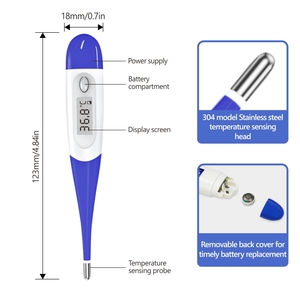เทอร์โมมิเตอร์ดิจิตอลกันน้ำ ปราศจากสารปรอท หัวงอได้ ใช้แบตเตอรี่ สำหรับวัดไข้ที่รักแร้ ผลิตจากพลาสติก - Product Image 6