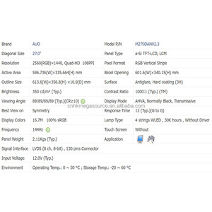 M270DAN02.3 AUO LCD Módulo de cristal líquido Panel LCD de 27 pulgadas Panel de visualización 2560*1440 LVDS - Product Image 3