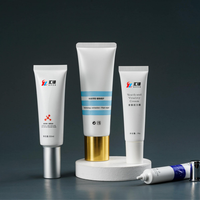 Tube souple en PE blanc avec bouchon transparent à anneau doré pour nettoyant visage, lotion, crème, soin de la peau, cosmétique vide