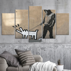 Impression sur toile de graffitis de Banksy Barking Dog - Art mural moderne, lot de 5 toiles assorties - Product Image 3