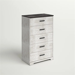 Cassettiera Rustica da Camera in Stile Rustico con 5 Cassetti, Bicolore Bianco Anticato e Argento, con Maniglie in MDF Rinforzato - Product Image 3