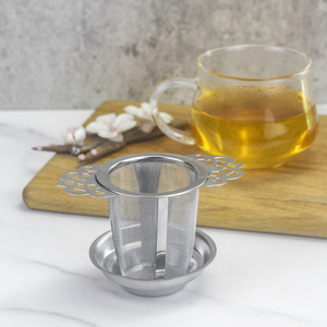 สแตนเลสสตีลชา Infuser ตะกร้า Reusable Fine ตาข่าย<span class=keywords><strong>กรอง</strong></span><span class=keywords><strong>ชา</strong></span>2จับฝาครอบ - Product Image 2