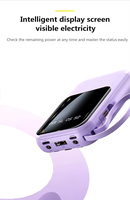 Chargeur portable multi-cordons intégré double USB PD22.5W/18W, batterie externe 10000mAh avec écran miroir et affichage numérique du pourcentage, batterie de voyage mince