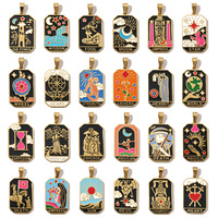 Vente en gros de style français rétro 24 cartes de tarot en acier inoxydable pendentif DlY émail impératrice boucle d'oreille DlY breloques étoile lune bijoux