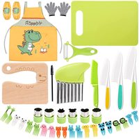 40 pièces : Gants, Manchons de protection, Tablier, Éplucheur en Y, Planche à découper, Couteau de cuisine en plastique ondulé pour enfants, Ensemble de couteaux de cuisine pour fruits sécurisé pour tout-petits et enfants