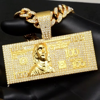 Chaîne cubaine en alliage avec pendentif carré lettre et cristaux, style hip-hop européen et américain, pour homme, tendance