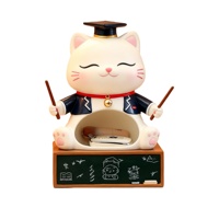 Statue de chat professeur diplômé - Figurine artisanale en polyrésine personnalisée pour le rangement amusant sur le bureau et à l'entrée, idéale pour ranger les clés et les bibelots