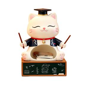 Estatua de Gato Maestro de Graduado - Figura de Almacenamiento Divertida de Poliresina Personalizada para Escritorio y Entrada, Perfecta para Guardar Llaves y Objetos Pequeños - Product Image 1