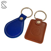 Porte-clés en cuir NFC F08 13,56 MHz personnalisé en gros, étiquette programmable ISO 1443A RFID, carte de visite étanche