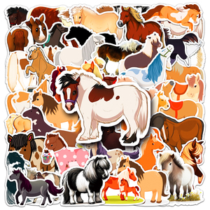 50 autocollants mignons de poneys et animaux de dessin animé, en vinyle imperméable, vente en gros pour la décoration de carnets, albums photo, bouteilles d'eau et scrapbooking - Product Image 2