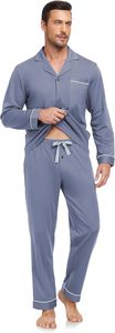 <span class=keywords><strong>Pigiama</strong></span> da <span class=keywords><strong>Uomo</strong></span> 100% Cotone Tinta Unita, Set <span class=keywords><strong>con</strong></span> Maglia a Maniche Lunghe e Pantaloni, Abbigliamento da Notte <span class=keywords><strong>con</strong></span> <span class=keywords><strong>Bottoni</strong></span> e Tasche, Lavabile in Lavatrice, Taglie S-XL - Product Image 3