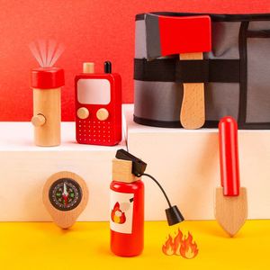 Sac banane en bois pour enfants, kit de jeu de rôle <span class=keywords><strong>pompier</strong></span>, avec extincteur, pour tout-petits garçons et filles, costume de <span class=keywords><strong>pompier</strong></span> - Product Image 4
