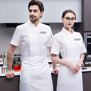 Manteau de chef pour hommes tissu moins cher cuisine design personnel uniforme de chef de cuisine logo personnalisé veste de chef à manches courtes orange et casquette - Product Image 1