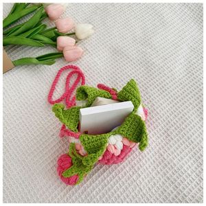 Handmade Woven Crossbody Bag New Style Crochet Strawberry Design Cute Children's Coin <b>Purse</b> Small Bag Decorative Flowers Plants - Product Image 6