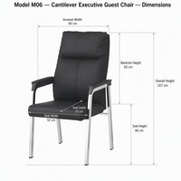 Chaise de bureau exécutive à 4 pieds Plush-Crest, dossier haut, cuir PU, cadre chromé, accoudoirs rembourrés, sièges pour salle de conférence, M06