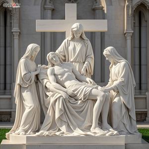 Religión Católica Cristiana piedra grande tallada decimotercera estación cuerpo de Jesús abajo de la Cruz mármol blanco Jesús 14 estación estatua - Product Image 6