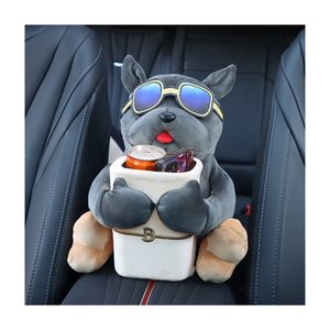 Boîte à mouchoirs pour voiture 2-en-1, poupée en peluche de dessin animé, boîte de rangement pour accoudoir de voiture, tiroir à papier suspendu, poubelle de voiture et porte-mouchoirs - Product Image 1