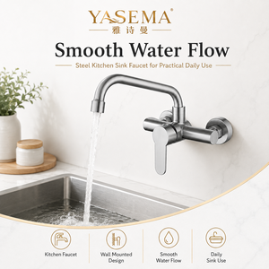 Grifo de Cocina de Pared <span class=keywords><strong>Huici</strong></span>, Diseño Moderno, Acero Inoxidable 304 Cepillado, Modelo 800, 2 Orificios, Mezclador de Agua, Válvula de Cerámica - Product Image 4