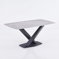 Vente directe d'usine, table à manger de luxe, table rectangulaire avec plateau en marbre, base en métal, table à manger
