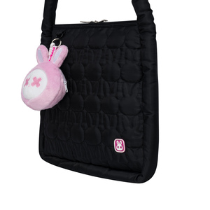 Iron Baby Rabbit <b>Backpack</b> Black Plush Faux Fur Streetwear Bag Featuring Hooded Leather Jacket Detail And Plush Straps - Product Image 4