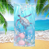 FF3876 Vente en gros de serviettes de bain personnalisées à imprimé animal Serviette de plage pour piscine Tortue de mer Serviette de bain en microfibre avec sac pour adultes