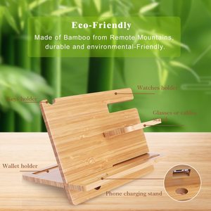 Support de téléphone en bambou, organiseur de bureau avec porte-portefeuille et support de montre pour le bureau et la table de chevet - Product Image 5
