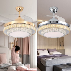 Lampu Kipas kristal mewah, lampu kipas langit-langit senyap frekuensi variabel kamar tidur, kipas tidak terlihat restoran ruang tamu - Product Image 3