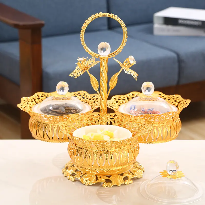 European style metal and iron work acrylic compote high-grade creative fruit mix plate with a cover snack plate
