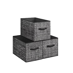 3 Pack Foldable Non Woven Fabric Storage <b>Boxes</b> Closet Organizer with Handles Black Ink Pattern for <b>Wardrobe</b> Bedroom Living Room - Product Image 1
