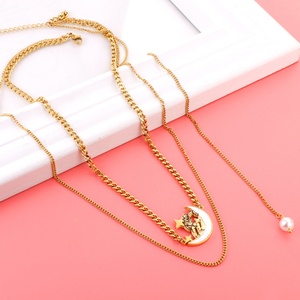 Collier pendentif luxueux en acier inoxydable plaqué or 18 carats, joli collier à plusieurs couches pour femme, 2022 - Product Image 4