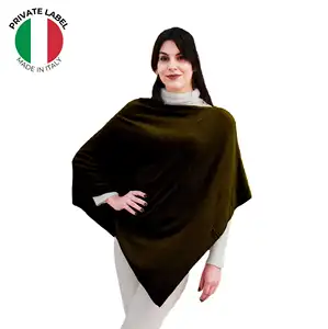 Poncho chal para mujer hecho a medida en Italia, estola elegante de lana y Cachemira para Otoño Invierno, encogimiento de hombros de chocolate dorado de alta calidad