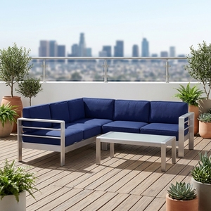 Juego de Sofás Impermeables con Cojines, Muebles con Estructura Metálica Plateada Estable, Sofá de Esquina Grande y Moderno para Villa, Balcón, Playa - Product Image 2