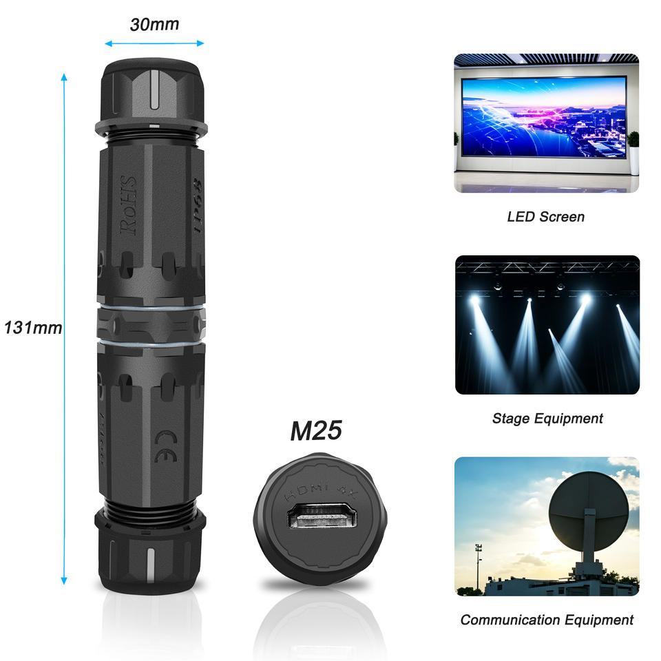 YPM25-HDMI4K-A IP68 M25 Waterproof HDMI 4K@60Hz Female to Female Coupler dimension drawing