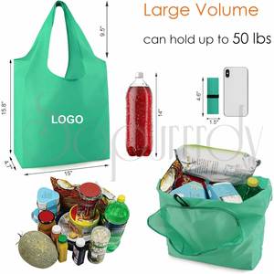Custom Logo Reusable Grocery <b>Bag</b> Foldable Machine Washable Shopping Extra Large <b>Folding</b> <b>Bags</b> Totes Lightweight Polyester Fabric - Product Image 2