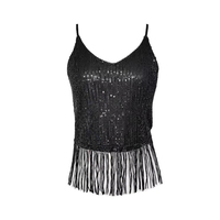 Haut en sequins noir à franges personnalisé 100% polyester