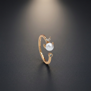 Minimalist Brass Gold Plated Open <b>Adjustable</b> <b>Ring</b> Imitation Pearl Cubic Zirconia Cat Fox Animal Shape <b>Ring</b> for Women - Product Image 1
