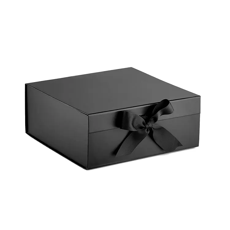 กล่องของขวัญแม่เหล็กสุดหรูพร้อมโบว์ริบบิ้น,กล่องบรรจุภัณฑ์กระดาษพับได้ฝาครอบกระดาษแข็งวันพ่อสีดำที่กำหนดเอง