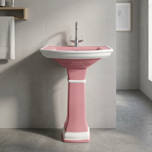 Lavabo de Pedestal Rectangular de Cerámica de Calidad de Exportación, Color Rojo, Marca Vistaar, Diseño Suroeste, Fácil Instalación - Product Image 1