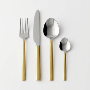 Ensemble de couverts modernes en acier inoxydable avec poignées dorées, finition miroir, compatibles lave-vaisselle, pour mariages, dîners à la maison ou à l'hôtel - Product Image 1