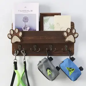 Holz Hunde leinen halter für Wand mit 4 Messing haken für Hunde halsband Pet Treats, Holz schlüssel halter, Schlüssel und Post halter